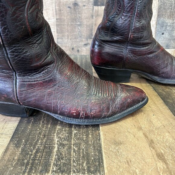 Lucchese Classics L695524 Black Cherry Smooth Ostrich Cowboy Boots Mens 11 D - Picture 8 of 12